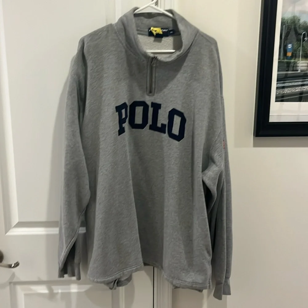 Polo Sport Ralph Lauren Vintage Spell Out Sweatshirt 1/4 Zip shirt gray Mens XXL